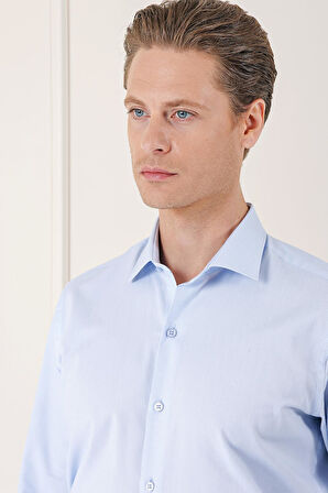 Gk 720 Slim Fit Dokulu Pamuklu Klasik Mavi Gömlek