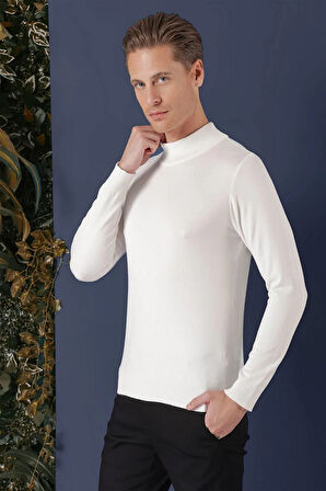 TR 863 Slim Fit Ekru Klasik Triko