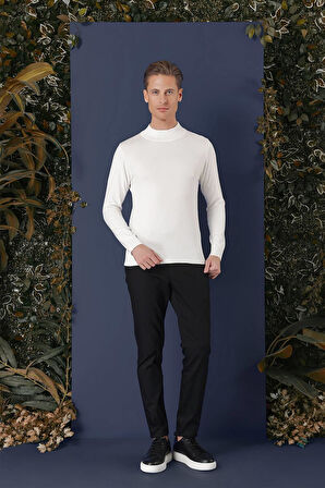 TR 863 Slim Fit Ekru Klasik Triko