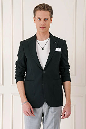 C 670 Comfort Fit Torba Cep Şeritli Dokuma Pamuk Casuel Siyah Ceket