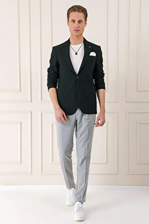 C 670 Comfort Fit Torba Cep Şeritli Dokuma Pamuk Casuel Siyah Ceket