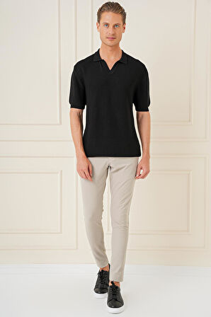 Tr 868 Slim Fit Polo Yaka Kısa Kol %100 Pamuk Siyah Triko