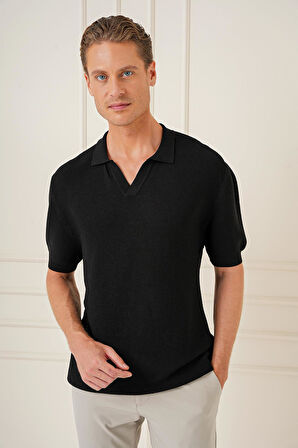 Tr 868 Slim Fit Polo Yaka Kısa Kol %100 Pamuk Siyah Triko