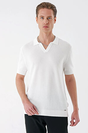 Tr 868 Slim Fit Polo Yaka Kısa Kol %100 Pamuk Beyaz Triko
