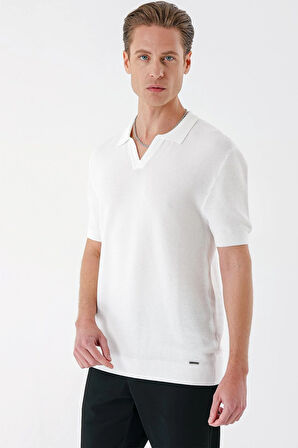 Tr 868 Slim Fit Polo Yaka Kısa Kol %100 Pamuk Beyaz Triko