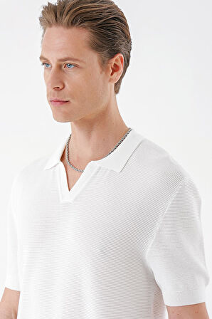 Tr 868 Slim Fit Polo Yaka Kısa Kol %100 Pamuk Beyaz Triko