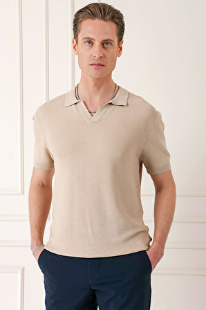 Tr 868 Slim Fit Polo Yaka Kısa Kol %100 Pamuk Bej Triko