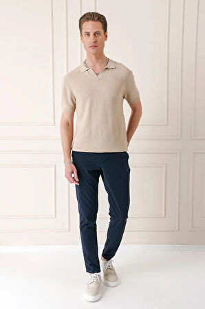 Tr 868 Slim Fit Polo Yaka Kısa Kol %100 Pamuk Bej Triko