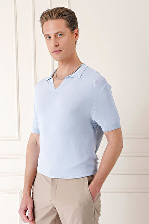 Tr 868 Slim Fit Polo Yaka Kısa Kol %100 Pamuk Mavi Triko