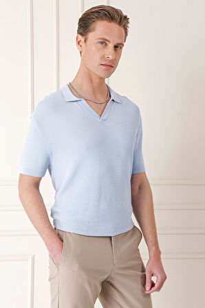 Tr 868 Slim Fit Polo Yaka Kısa Kol %100 Pamuk Mavi Triko