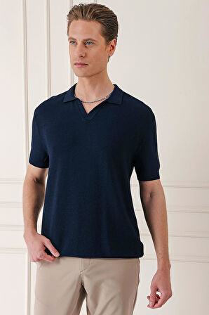 Tr 868 Slim Fit Polo Yaka Kısa Kol %100 Pamuk Lacivert Triko