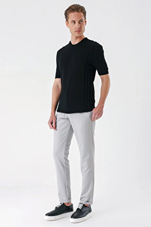 Tr 869 Slim Fit Bisiklet Yaka Kısa Kol Siyah Triko