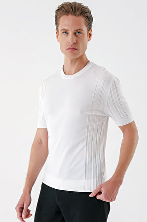 Tr 869 Slim Fit Bisiklet Yaka Kısa Kol Beyaz Triko