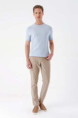 Tr 869 Slim Fit Bisiklet Yaka Kısa Kol Mavi Triko