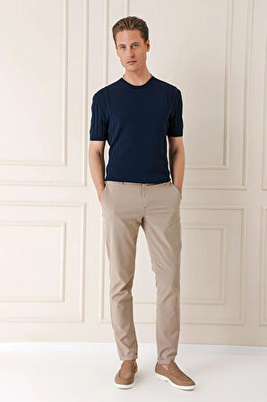 Tr 869 Slim Fit Bisiklet Yaka Kısa Kol Lacivert Triko