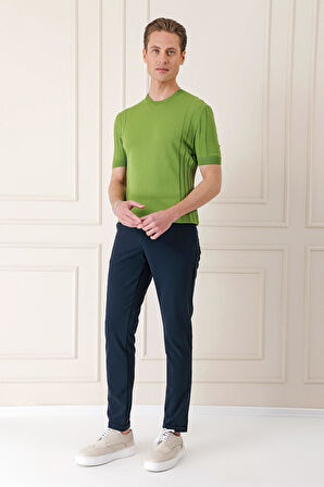 Tr 869 Slim Fit Bisiklet Yaka Kısa Kol Yeşil Triko