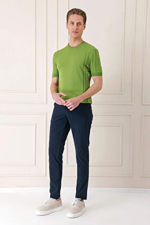 Tr 869 Slim Fit Bisiklet Yaka Kısa Kol Yeşil Triko