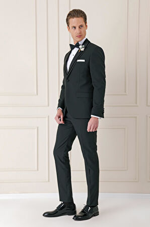 Black 075 Slim Fit Çıkma Saten Yaka Siyah Damatlık Smokin Takım