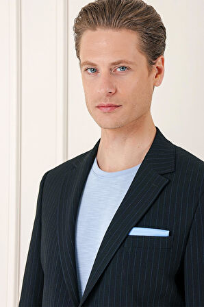 C 673 Comfort Fit Çizgili Esnek Pamuk Casuel Siyah Ceket