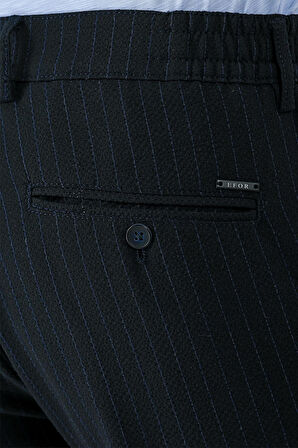 Comfort Fit Pileli İtalyan Çizgili Esnek Pamuk Casual Siyah Pantolon  P 1156