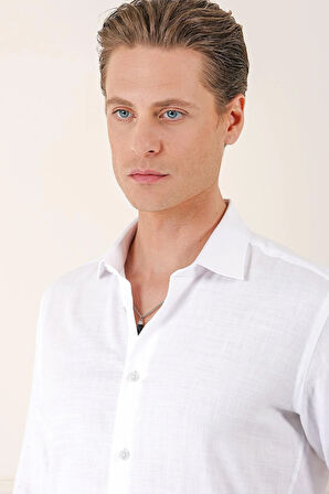 Gk 722 Comfort Fit Balıksırtı Dokuma %100 Pamuk Klasik Beyaz Gömlek