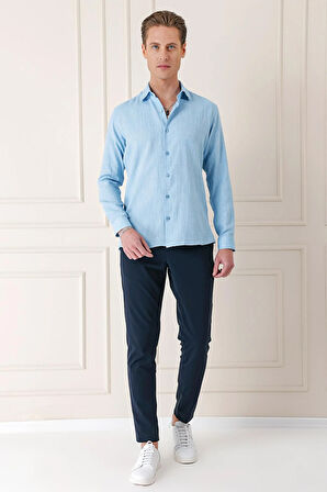 Gk 722 Comfort Fit Balıksırtı Dokuma %100 Pamuk Klasik Turkuaz Gömlek