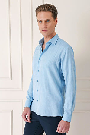 Gk 722 Comfort Fit Balıksırtı Dokuma %100 Pamuk Klasik Turkuaz Gömlek