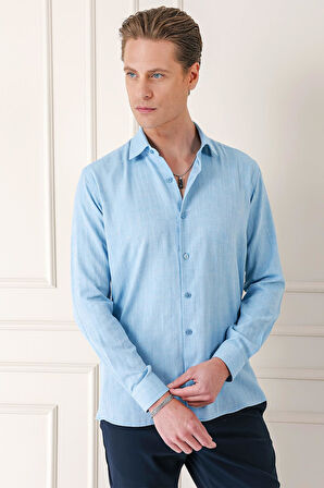 Gk 722 Comfort Fit Balıksırtı Dokuma %100 Pamuk Klasik Turkuaz Gömlek