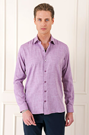 Gk 722 Comfort Fit Balıksırtı Dokuma %100 Pamuk Klasik Mor Gömlek