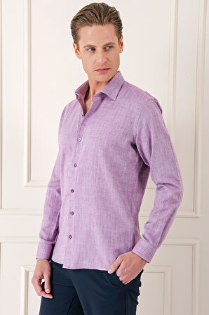 Gk 722 Comfort Fit Balıksırtı Dokuma %100 Pamuk Klasik Mor Gömlek