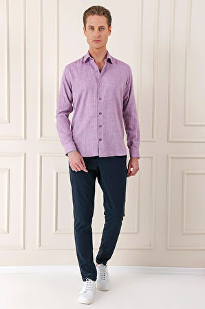 Gk 722 Comfort Fit Balıksırtı Dokuma %100 Pamuk Klasik Mor Gömlek