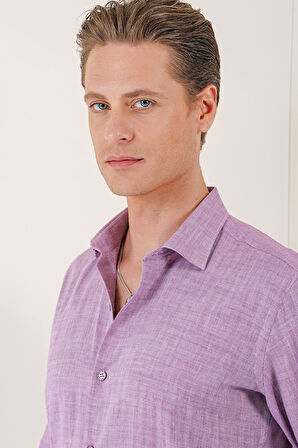 Gk 722 Comfort Fit Balıksırtı Dokuma %100 Pamuk Klasik Mor Gömlek