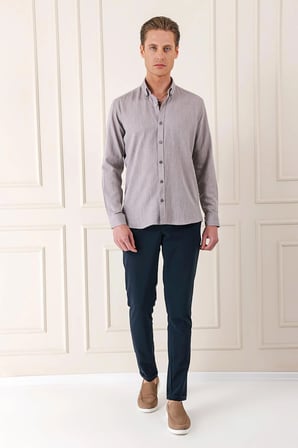 Gk 723 Slim Fit Düğmeli Yaka %100 Pamuk Klasik Vizon Gömlek