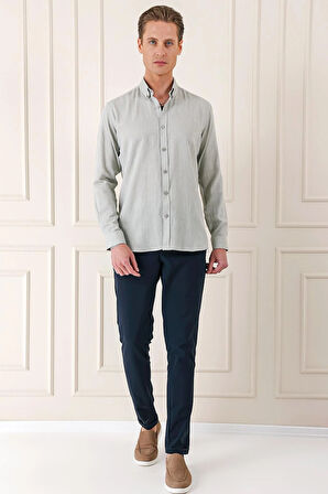 Gk 723 Slim Fit Düğmeli Yaka %100 Pamuk Klasik Çağla Gömlek