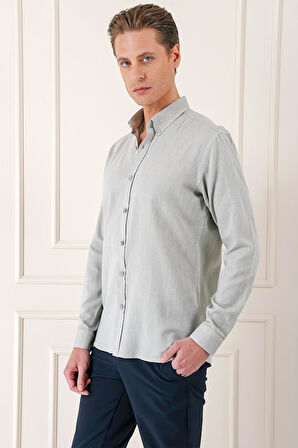 Gk 723 Slim Fit Düğmeli Yaka %100 Pamuk Klasik Çağla Gömlek