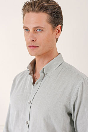 Gk 723 Slim Fit Düğmeli Yaka %100 Pamuk Klasik Çağla Gömlek