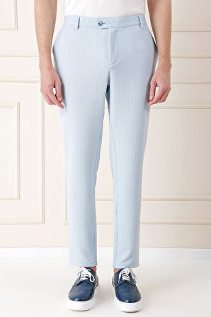 Comfort Fit Beli Lastikli Balıksırtı Dokuma Casual Mavi Pantolon P 1155