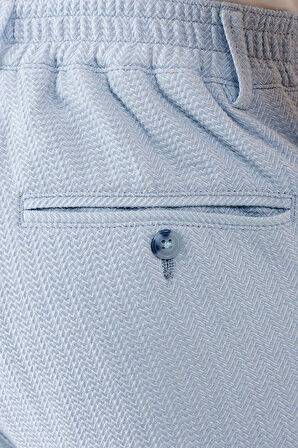 Comfort Fit Beli Lastikli Balıksırtı Dokuma Casual Mavi Pantolon P 1155