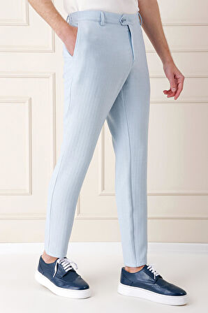 Comfort Fit Beli Lastikli Balıksırtı Dokuma Casual Mavi Pantolon P 1155
