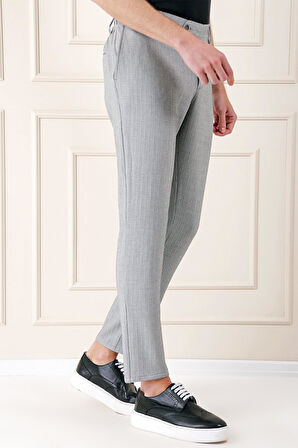 Comfort Fit Beli Lastikli Balıksırtı Dokuma Casual Gri Pantolon P 1155