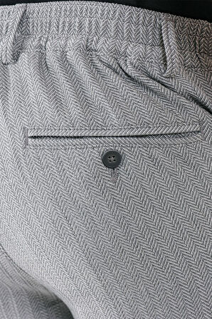 Comfort Fit Beli Lastikli Balıksırtı Dokuma Casual Gri Pantolon P 1155