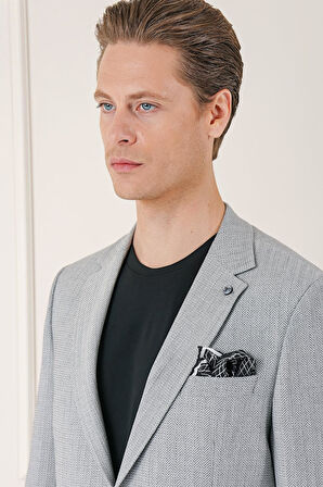 C 672 Comfort Fit Çift Yırtmaç Balıksırtı Dokuma Pamuk Casuel Gri Ceket