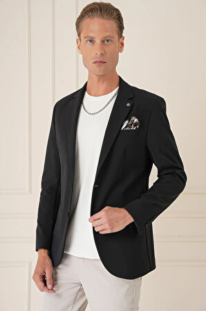 C 675 Comfort Fit Çift Yırtmaç Fleto Cep Esnek Pamuk Casuel Siyah Ceket