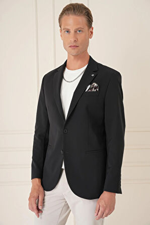 C 675 Comfort Fit Çift Yırtmaç Fleto Cep Esnek Pamuk Casuel Siyah Ceket