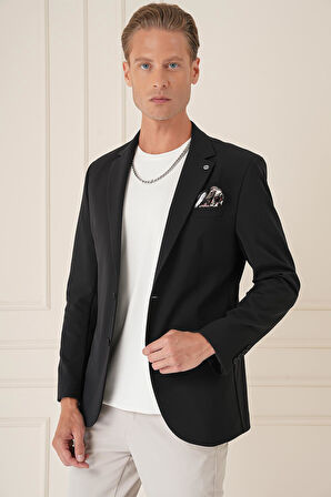 C 675 Comfort Fit Çift Yırtmaç Fleto Cep Esnek Pamuk Casuel Siyah Ceket