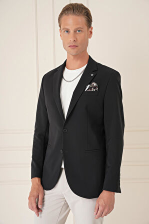 C 675 Comfort Fit Çift Yırtmaç Fleto Cep Esnek Pamuk Casuel Siyah Ceket