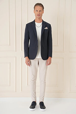 C 675 Comfort Fit Çift Yırtmaç Fleto Cep Esnek Pamuk Casuel Lacivert Ceket