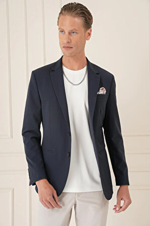 C 675 Comfort Fit Çift Yırtmaç Fleto Cep Esnek Pamuk Casuel Lacivert Ceket