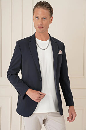 C 675 Comfort Fit Çift Yırtmaç Fleto Cep Esnek Pamuk Casuel Lacivert Ceket