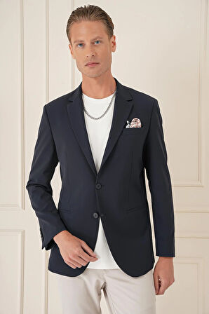 C 675 Comfort Fit Çift Yırtmaç Fleto Cep Esnek Pamuk Casuel Lacivert Ceket